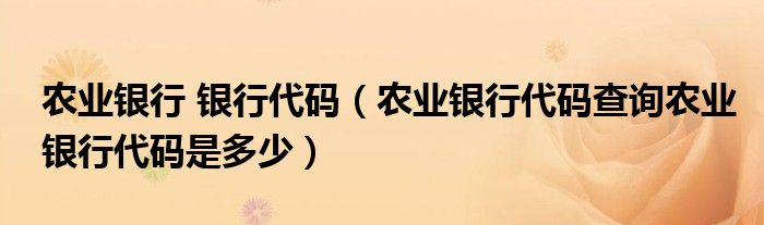 农业银行 银行代码（农业银行代码查询农业银行代码是多少）