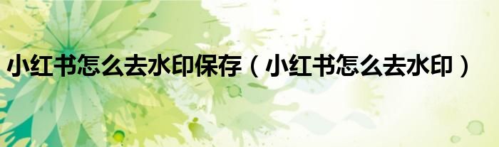 小红书怎么去水印保存（小红书怎么去水印）