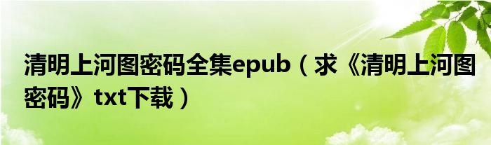 清明上河图密码全集epub（求《清明上河图密码》txt下载）