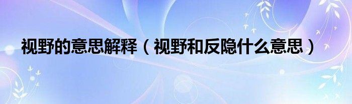 视野的意思解释（视野和反隐什么意思）