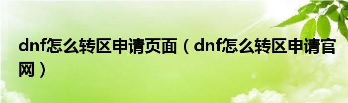 dnf怎么转区申请页面（dnf怎么转区申请官网）