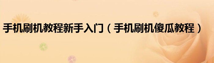 手机刷机教程新手入门（手机刷机傻瓜教程）