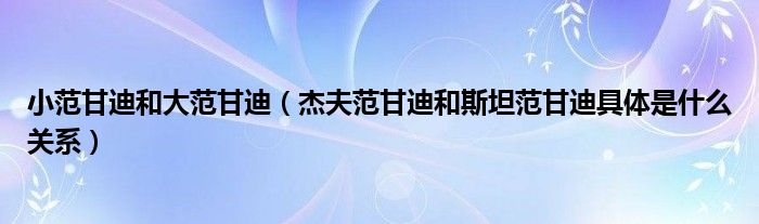 小范甘迪和大范甘迪（杰夫范甘迪和斯坦范甘迪具体是什么关系）