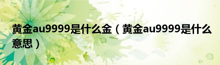 黄金au9999是什么金（黄金au9999是什么意思）