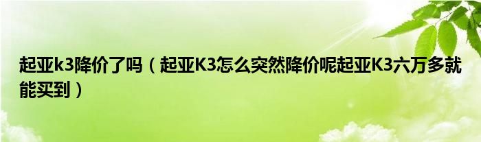 起亚k3降价了吗（起亚K3怎么突然降价呢起亚K3六万多就能买到）