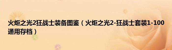 火炬之光2狂战士装备图鉴（火炬之光2-狂战士套装1-100通用存档）